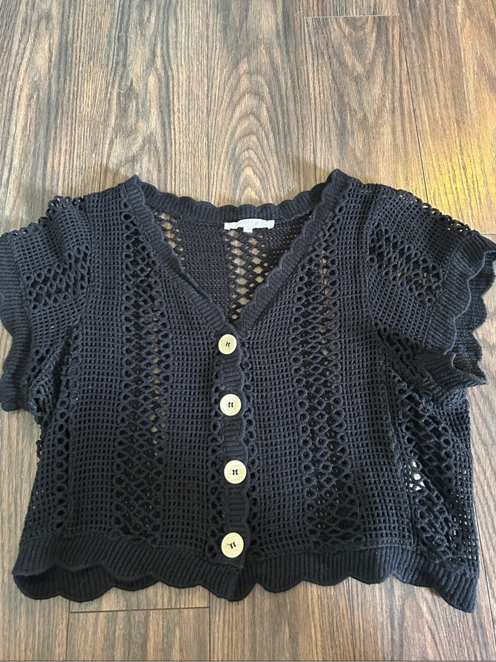 Olivaceous Black Crochet Button-Front Crop Top